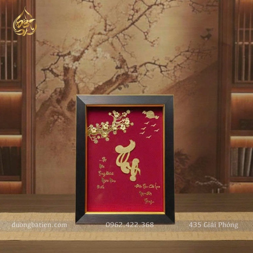 Tranh thư pháp chữ Thọ dát vàng 24k - Quà Mừng Thọ