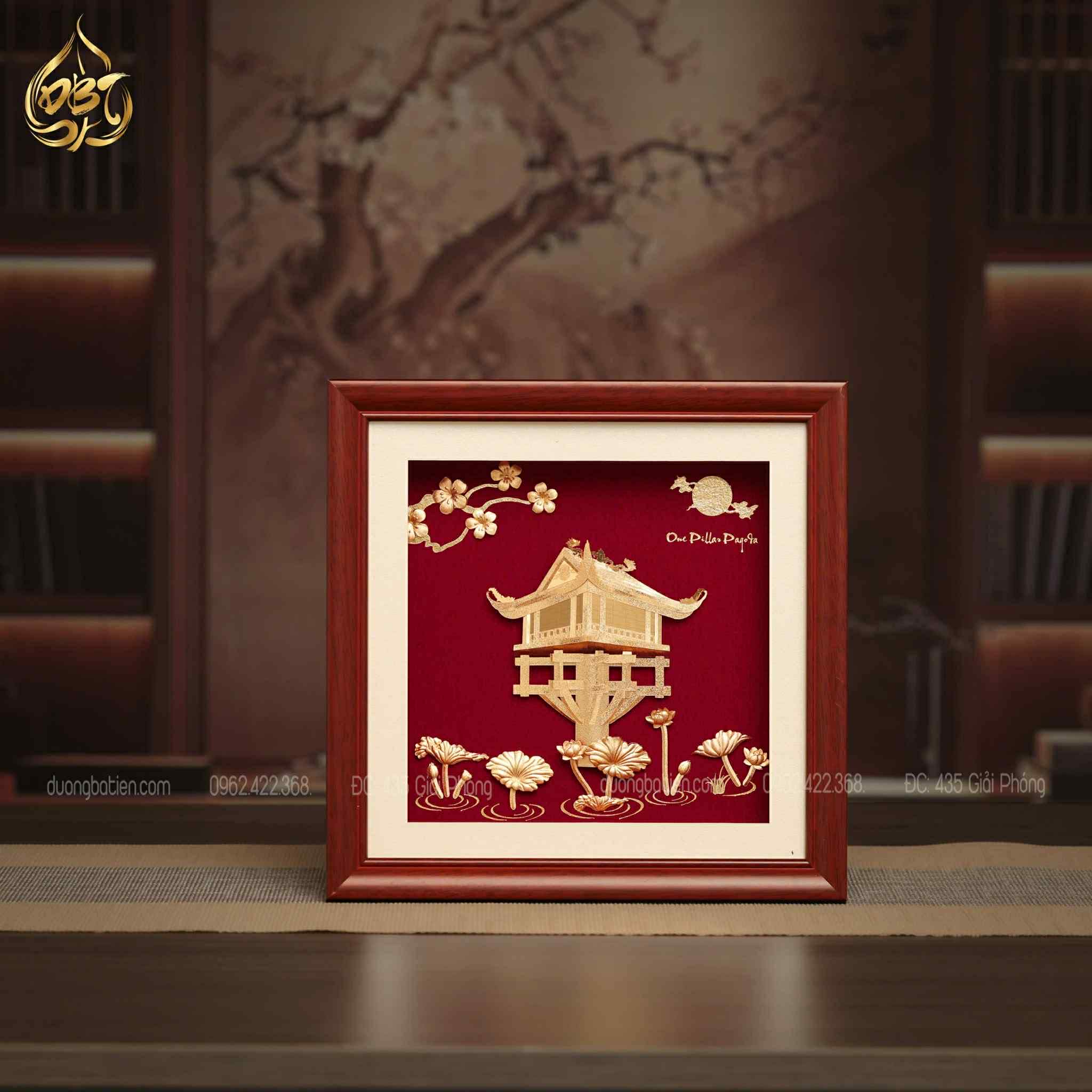 Tranh Chùa Một Cột Dát Vàng 24K – Tranh Văn Hóa Trang Trí Cao Cấp