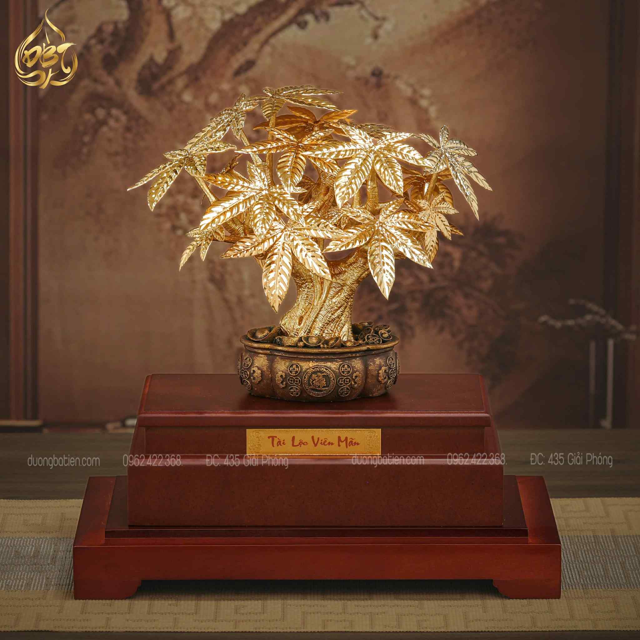 Cây kim ngân tài lộc dát vàng 24k - Quà tặng Cao Cấp