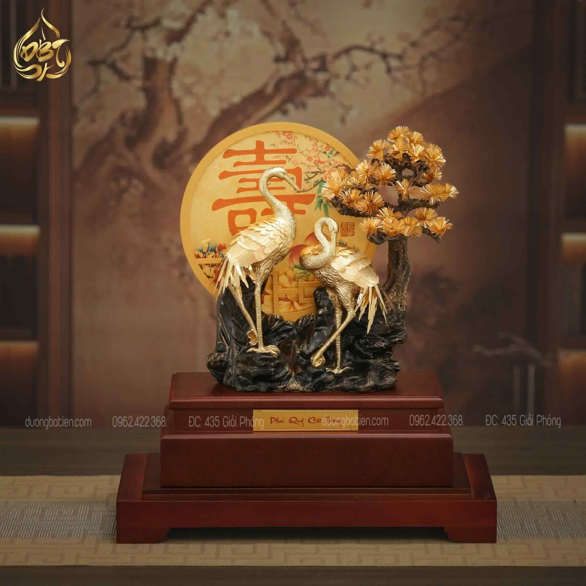 Tượng Tùng Hạc Diên Niên dát vàng 24k - Quà tặng Mừng Thọ Mừng Cưới