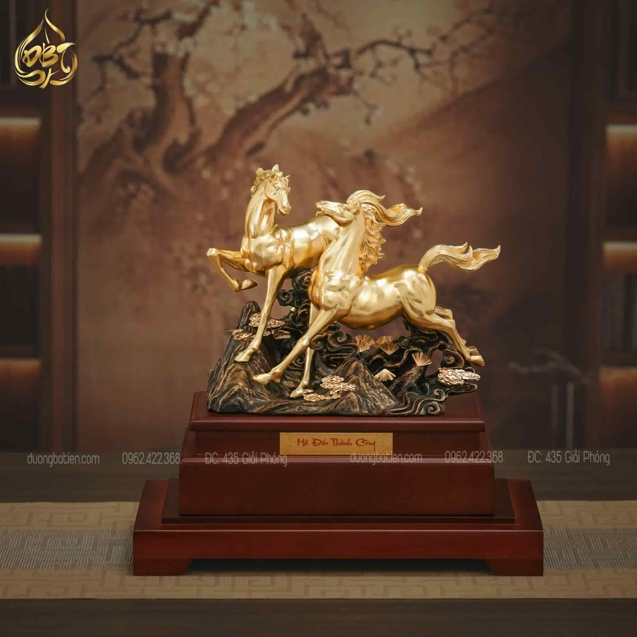 Ngựa Mã Đáo Thành Công Song Mã dát vàng 24k - Quà tặng Tết