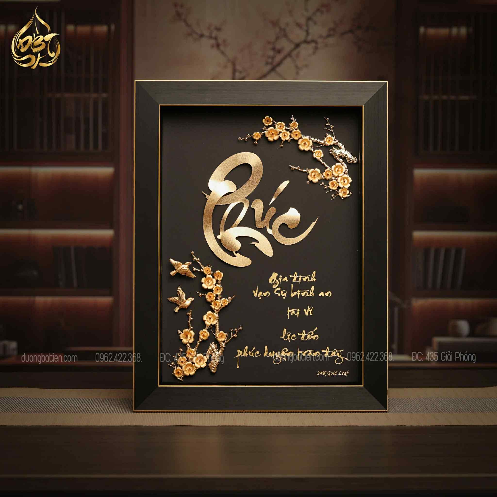 Tranh Chữ Phúc Dát Vàng 24K - Quà Tặng Phong Thuỷ Cao Cấp
