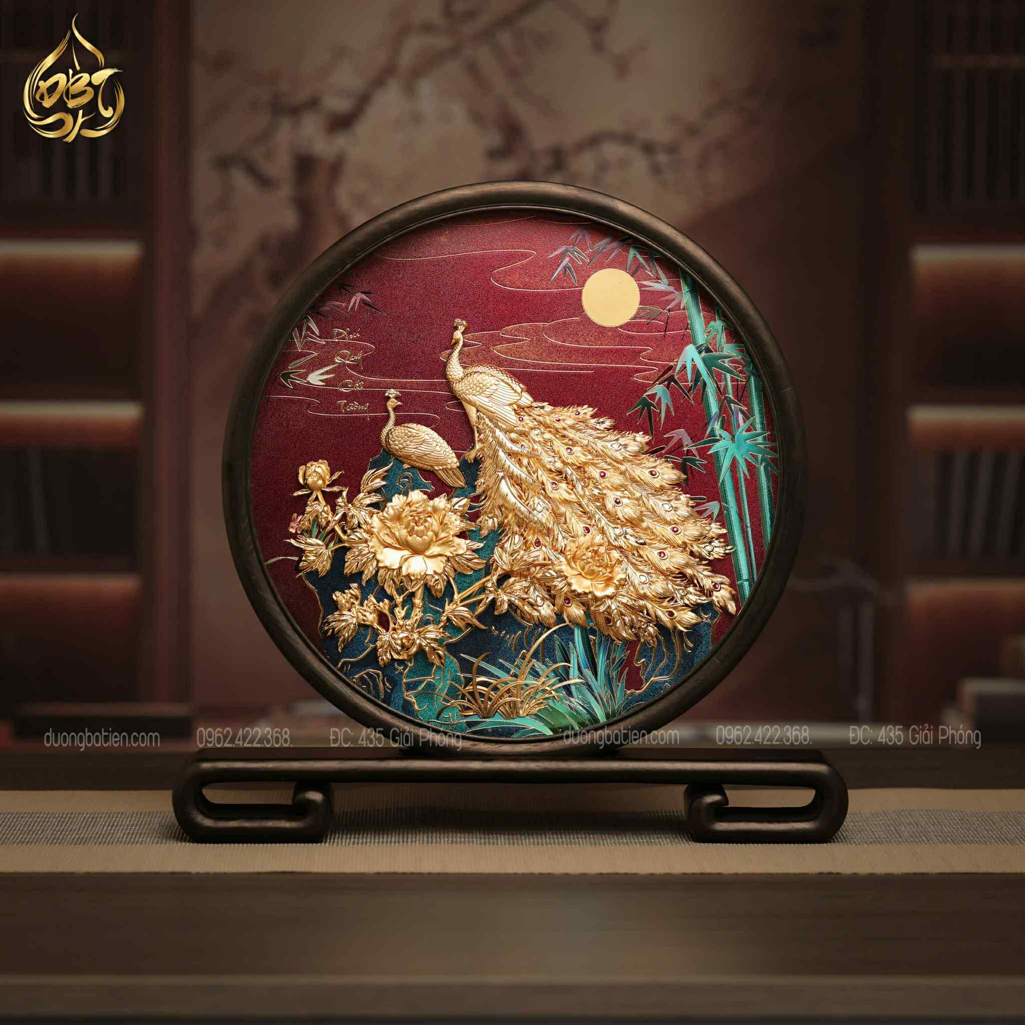 Tranh Đôi Công Uyên Ương Dát Vàng 24K - Quà Mừng Cưới Cao Cấp